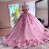 New Pink Quinceanera Dresses 3D Appliques Beading Sequin Sweetheart Handmade Flower Ball Gowns Vestidos De Fiesta