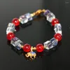 Strand Fashion Red Chalcedony Jades Stone Round kralenarmbanden Crystal Elephant Cloisonne Vrouwen Unieke sieraden 7,5 inch B2964