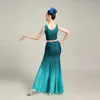 Stage Wear Green Chinese Dai Dance Costumes For Girls Women Sexy Peacock Clothing Fishtail Skirt Suits Festival Performance