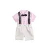 Clothing Sets Boys One Year Old Celebration Dress Pink Short Sleeve Suspenders Pants Suit Free of Post Shirt Overalls Formal boys clothes W230210