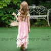 Vestidos de menina rosa hollow a-line Flor Tulle Ruffled Princess Saia