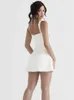 Casual jurken Karlofea Elegante stijlvolle Satin Mini Women Wedding Guest Cocktail Party Outfits Sexy Chest Lace Peded A Line White Dress 230209
