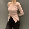 Women's Sweaters Oblique Buckle Korean Chic Gentle Style Design Off-the-Shoulder Long Sleeve Slim Sweater Women's Early Autumn Bottoming