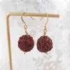 Dangle Earrings Fashion Natural Brown Round Rudraksha Bead Gold Hook Accessories Ear Stud Mother's Day Gift Thanksgiving FOOL'S