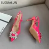 Novo slingbacks feminino sandálias de primavera suojialun moda cristal fivela ladies ladies elegantes bombas de partida sapatos deslizam em mujer t