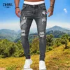 Menans jeans mode gescheurde jeans streetwear heren zwarte jeans slank fit hiphop magere broek hoge kwaliteit denim kleding casual broek 230209