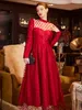 Runway Dresses Burgundy Tulle Hollow Out Wedding Party Dresses for Women Modest Tea Length A Line Evening Cocktail Prom Gown Formal Vestidos 230210