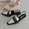 SUOJIALUN Women Sandal Sandal Sandals Spring 2024 Nuovo slip di punta quadrata su scarpe da slingback da donna sottile abito a basso tacco a basso tacco