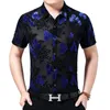 Men's Casual Shirts Sexy Transparent Men Flower Print Velvet Shirt Club Chemise Homme 2023 Spring Mannen Kleding Short Sleeve Slim Fit