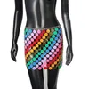 Röcke Damenrock, bunte Pailletten, Metallkette, aushöhlen, Miniröcke, böhmischer geometrischer Regenbogen, modisch, elegante Damenkleidung, 230209