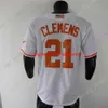 cousu 2022 New NCAA Longhorns Baseball Jersey 21 Roger Clemens College Taille Jeune Adulte Blanc