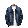 Heren Jackets Jacket Men Blauw jeans jas kleding gat plus size denim lente herfst jonge casual hippie kleren bedroefd