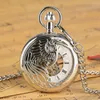 Pocket Watches Mechanical Core Watch For Men Silver Feather Carving Boy Dial Thick Chain Men's