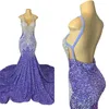 Sexig lavendel sj￶jungfru kl￤r Black Girls 2023 Gillter Crystal Rhinestone Sequin Aso Ebi Backless Evening Endast kl￤nning