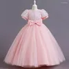 Girl Dresses Children's Dress 4-14 Girls' Cute Fashion Bubble Sleeve Sequin Tulle Wedding Eucharist Bowknot