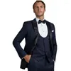 Herrenanzüge Neueste Marineblau Hochzeit Bräutigam Slim Fit Smoking Trauzeugenanzug Regelmäßige Blazer 3-teilig Kostüm Homme Mariage