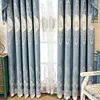 Curtain Blue European Thickening Chenille Living Room Embroidered Fabric Bedroom Blackout Luxury Decor Tulle FYL