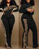 Sonbahar Kış Moda Baskı İki Parça Setleri Kadın Günlük Spor Tarzı Fermuarı Top Swearpants İnce Baskı Panel Kontrast Uzun kollu takım elbise