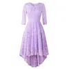 Casual Dresses 2023 Autumn High Low Party Dress Vintage Lace Three Quarter Midi Robe Women Fashion Wedding Cocktail Elegant Vestido