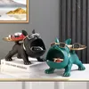 Dekorativa föremål Figurer Nordic Decor Sculpture Dog Big Mouth French Bulldog Butler med Metal Tray Table Decoration Staty för Live Room Dog Bulter 230210