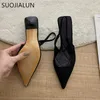 Marca suojialun de verão pontiaguda slingback de taco de toe novo 2022 Sapatos finos de salto alto raso em sandálias elegantes de senhoras mais tamanho 41 T230208 381