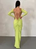 Abiti casual Dulzura Autunno increspato Y2K Vestiti manica lunga Backless O-Collo aderente Abiti longuette per le donne Club Festa di compleanno Elegante 230210