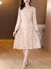 Casual Dresses Midi Mulberry Silk Floral V-Neck Vintage Dress 2023 Spring Summer Elegant Bodycon For Women Dot Beach Robe Longue