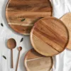 Assiettes plateau rond en bois pour Fruits Ins, assiette à Dessert en bois d'acacia, organisateur de rangement de cuisine, décoration vaisselle de maison