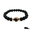 Beaded Strands Beads Men Nce Bracelet Natural Stnoe Lava With Tiger Eye Stone Drop Delivery Jewelry Bracelets Dhvm0