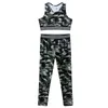 Stage Wear Kids Girls Tracksuit Camouflage Printed Stretchy Crop Top With Leggings Pants Performance Ballet Gymnastics Dance