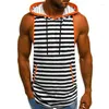 Men's Hoodies Male Hooded Vest Undershirt Summer Fitness Hoodie Tank Top Mens Stringer Striped Sleeveless Bodybuilding Tee Shirts Men MY076