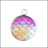 Charms 16Mm Stainless Steel Resin Fish Scales Mermaid Pendants Unique Design Round Charm For Necklace Bracelets Diy Jewelry Making D Dhh1R