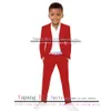 Roupas Conjuntos de roupas Red Boys Suit Wedding Tuxedo Jaqueta de moda calça 2 peças Conjunto de festas formais Crianças 216 anos Costura personalizada W230210