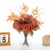 Fleurs décoratives Simulation Automne Artificielle Combinaison Bouquet Rose Branche Plante Feuille Jardin Décoration De Mariage Maison Fête Fleur