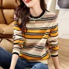 Pulls pour femmes Élégant Rayé Épissé Couleurs Contrastées Automne Hiver Décontracté Tout-Allumette Lâche Femme Col Rond Filetage Cavaliers