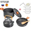 Camp Kitchen Camping Cooking Utensils Outdoor Aluminum Tableware Set Kettle Pans Pots Hiking Picnic Travelling Tourist Supplies Equipment 230210