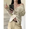 Polo da donna Stile coreano Design con spalle scoperte Maglione cardigan lavorato a maglia a maniche lunghe monospalla ampio e versatile