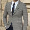 Mens Suit Blazers Houndstooth 격자 무늬 캐주얼 블레이저 Men Suit Jacket 2 Side Slit Slim Fit Male Coat 패션 의류 도착 230209
