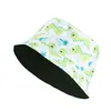 Nya barn småbarn reversibel hink hatt sommar baby hatt pojke flicka bomull uv skydd sol mössa tecknad dinosaurie tryck strand mössa