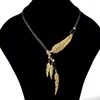 Pendant Necklaces Feather Leaf Black Leather Cord Necklace European And American Vintage Sweater For Women Jewelry 2Z60C3