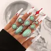 Cluster Rings Vintage Antique Silver Color Opal Stone Sets For Women Men Bohemian Geometric Oval Crystal Joint Ring Jewelry Anillos