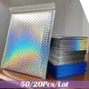 Presentförpackning 2050st Metallic Foil Bubble Mailers aluminiserade fodrade postpåsar Present Packaged Padded Envelope Bag Laser Silver Wrap 230209