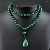 Pendant Necklaces Green Malachite Beaded Necklace Men Women Natural Stone Handmade Knotted Drop Jewelry Buddhist Prayer Gifts