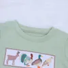 Clothing Sets 18T Summer Baby Boy Suits With Cartoon Deer Chicken Duck Bird Embroidery Green Short SleeveCasual Plaid Pants 2pcs Outfits W230210