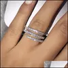 With Side Stones Three Circle Design Clear Aaa Cubic Zirconia Rings For Women Party Jewelry Drop Delivery Dhp4T