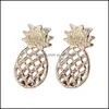 Stud Lovely Rose Gold Sliver Plated Hollow Pineapple Earrings For Women Personality Design Cute Alloy Jewelry Charm Drop Delivery Dhlmh