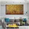 Gemälde 100 handgemachte große goldene Geldbaummalerei moderne Landschaft Öl auf Leinwand Wandkunst Bild für Home Office Decor 210927 Dhoiu