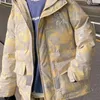 Veste de camouflage pour hommes outillage à capuche en coton rembourré hiver mode marée lettre imprimée dessin animé ours épais chaleur mince hommes manteau