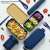 Dinnerware Sets Lunch Box Fresh Keep Container Bento Dual Layer Microwave Oven Boxes Outdoor Travel Picnic School Work Blue