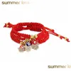 ارتباط سلسلة Hanmade Fatima Hand Evil Blue Eye Eye Pendants Red String Bracelet for Women Fashion Fashion Gold Beads Beads Dhnzs